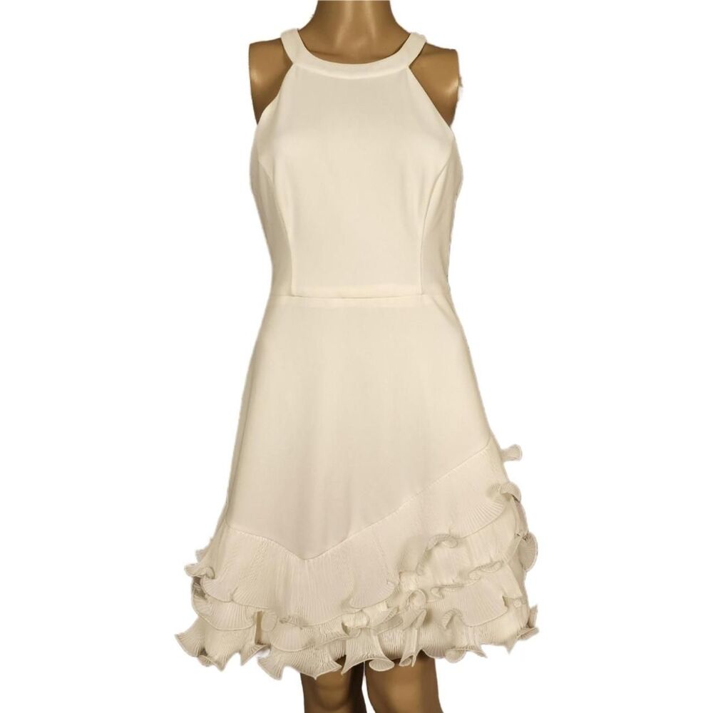 GUESS Ivory Halter Structured Pleated Ruffle Dress - Size 4 NWT